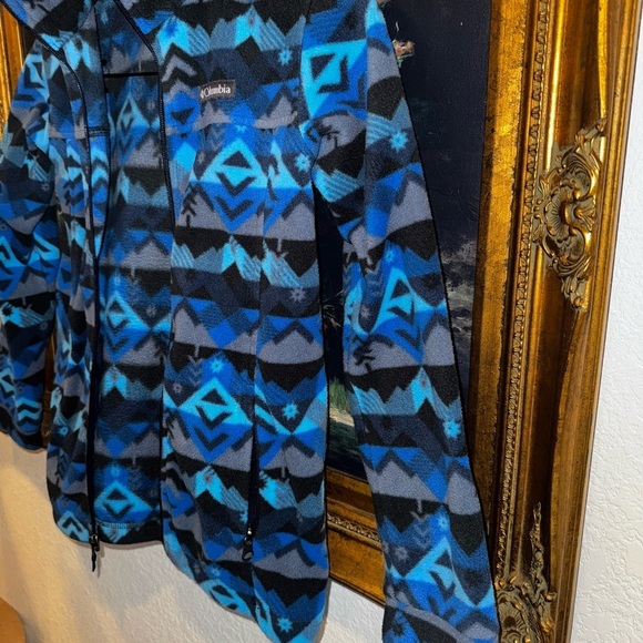 Columbia Blue Fleece Tribal Print Zip Up Sweater Size M 10/12 Boys Winter Jacket - Picture 2 of 5